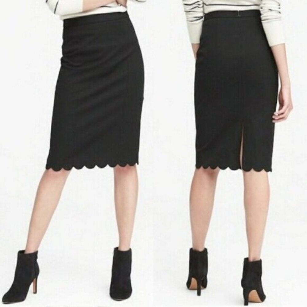 Banana Republic Black Scalloped Pencil Skirt NWT